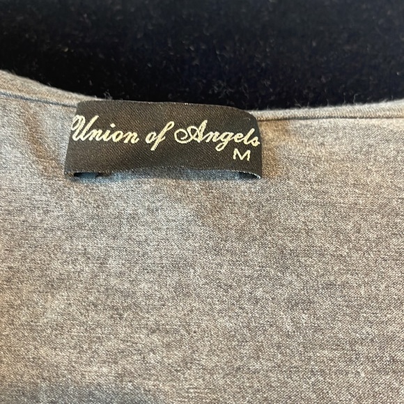 Union of Angels gray ruffle dress with tie, ruffle long sleeves, size M - Picture 4 of 6